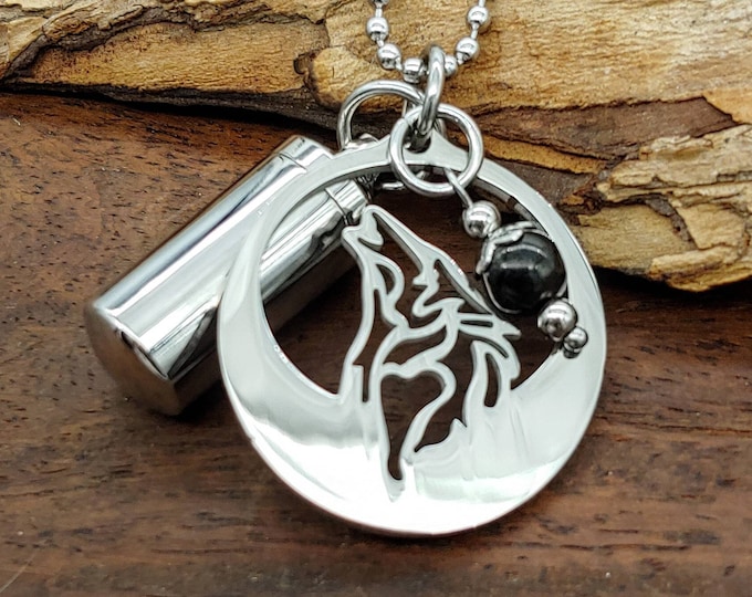 Howling Wolf Dog Urn Necklace for Ashes | Ashes Jewelry | Fillable Pendants | Urn Jewelry | Dog Memorial Cremation Jewelry Keepsake Gifts