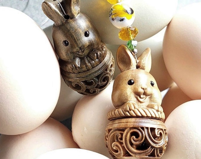 Sandalwood Bunny Rabbit Keepsake Locket Necklace with fillable Glass inside | Bunny Memorial Gift or Easter Bunny Keepsake Gift