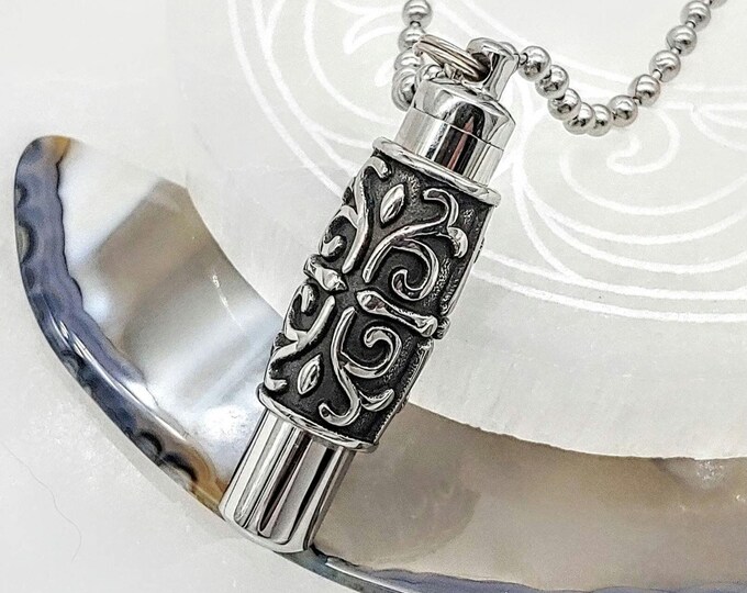 Swirl Design Urn Necklace for Ashes | Cremation Necklace for Cremains | Stainless Steel Cremation Jewelry | Funeral Urn Jewelry | Ash Holder