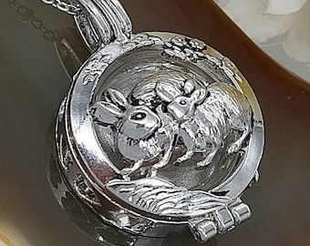 Bunny Rabbit Keepsake Locket for Ashes | Bunny Rabbit Memorial Urn Jewelry Necklace for Lock of Hair or Fur | Cremation Jewelry Locket Gift