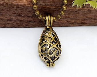 Médaillon goutte en filigrane de bronze | Pendentif commémoratif en frêne | Cadeaux souvenirs | Bijoux d'urne | Bijoux de crémation | Collier urne en forme de larme pour cendres