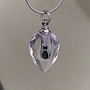 Kitty Cat Memorial Jewelry, Crystal Teardrop Urn Necklace, Keepsakes for Pets, Ashes Pendant