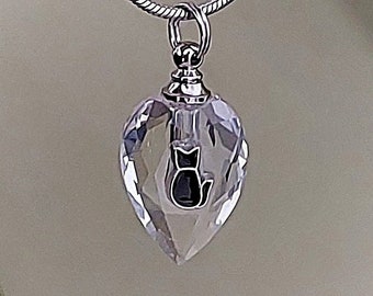 Kitty Cat Keepsake | Crystal Teardrop Urn Necklace for Ashes | Pet Memorial, Cremation Jewelry | Pet Loss Gift | In Memory of My Cat Urn
