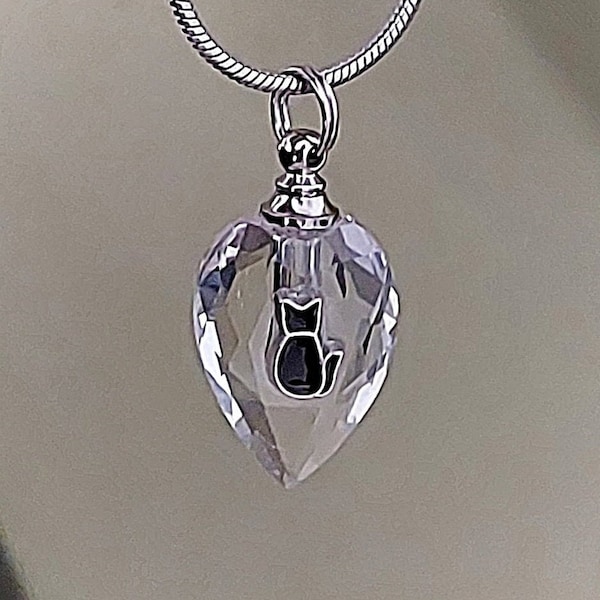 Kitty Cat aandenken | Crystal Teardrop Urn ketting voor as | Huisdier Memorial, Crematie Sieraden | Huisdier verlies cadeau | Ter nagedachtenis aan mijn kattenurn