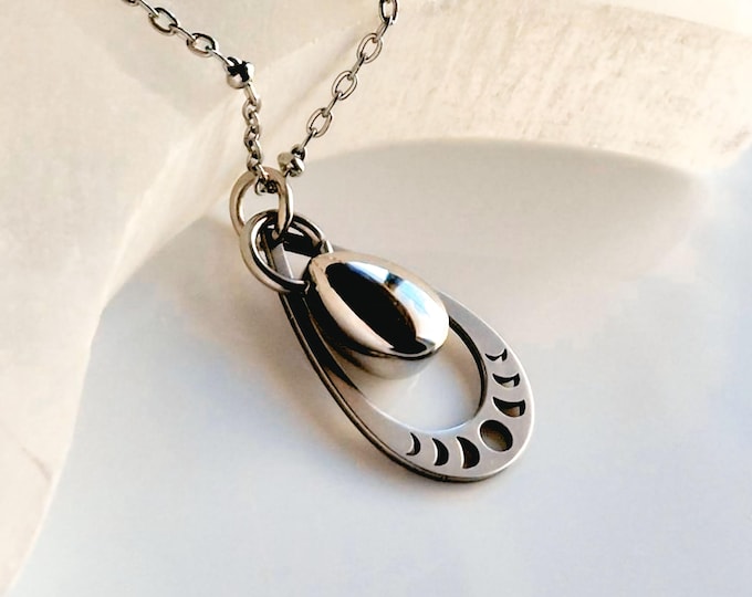 Tiny Teardrop Urn Necklace | Moon Phases Pendant, Cremation Ashes Jewelry, Memorial Ashes Keepsake