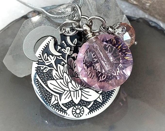 Lotus Flower Urn Necklace, Stainless Steel Cremation Jewelry, Ash Pendant, Memorial Ashes Keepsake
