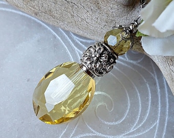 Fillable Yellow Crystal Teardrop Urn Necklace | Cremation Ashes Jewelry, Keepsake Jewellery, Memorial Ash Pendant