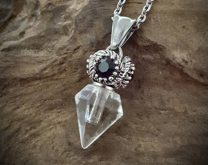 Black Crystal Urn Pendant Cremation Urn Necklace for Ashes | Stainless Steel Cremation Jewelry | Urn Jewelry Memorial Keepsake
