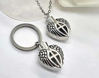 2x Cremation Ashes Jewelry | Angel Wings Urn Necklace and Keychain,  Ashes Keepsake, Mourning Jewelry, Memorial Urn Pendant