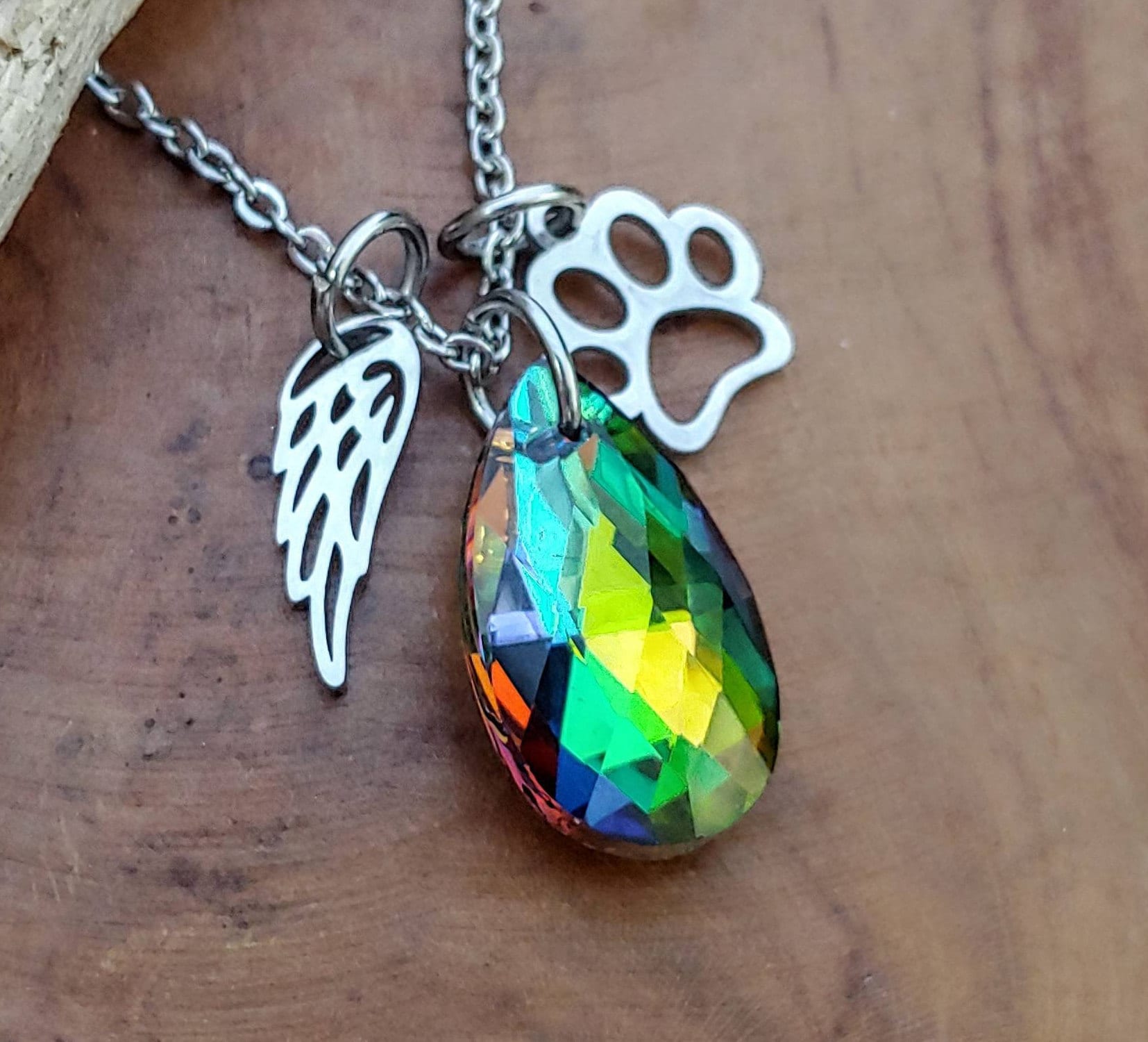 Rainbow Bridge Pet Keepsake Teardrop Necklace | Pet Memorial Jewelry | Pet Loss Gift | In Memory of a Beloved Pet