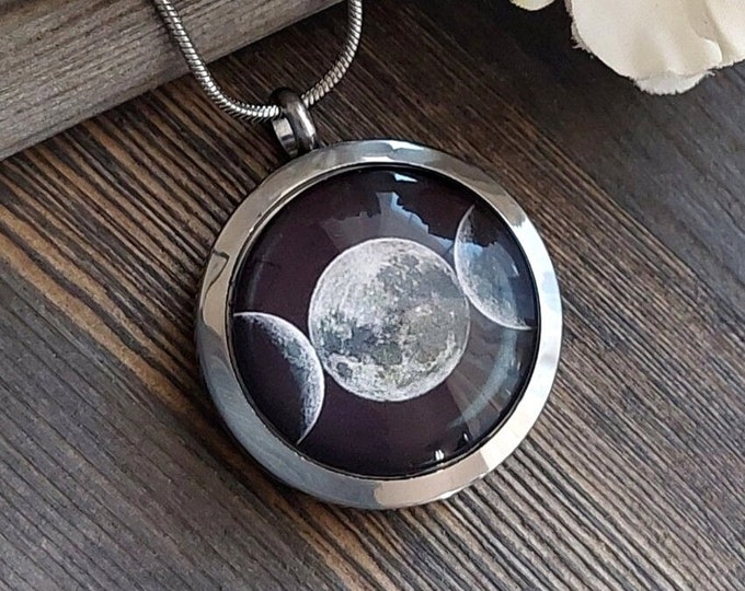 Moon Phases Locket for a Keepsake | Triple Goddess Moon Locket | Pendant for Ashes, Hair or Pet Fur | Cremation Jewelry | Urn Necklace