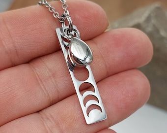 Moon Phases Urn Pendant | Tear Urn Necklace for Ashes | Stainless Steel Cremation Jewelry | Urn Jewelry | Keepsake Gift | Ashes Necklace