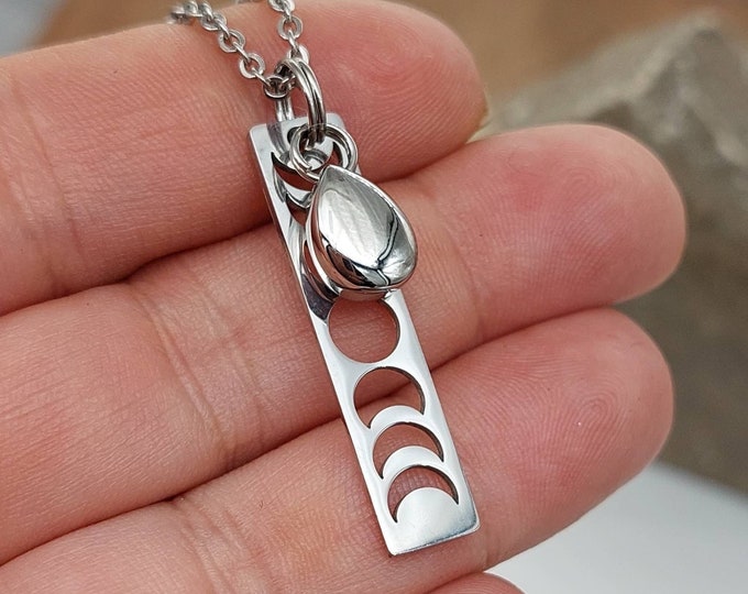 Moon Phases Urn Pendant | Tear Urn Necklace for Ashes | Stainless Steel Cremation Jewelry | Urn Jewelry | Keepsake Gift | Ashes Necklace
