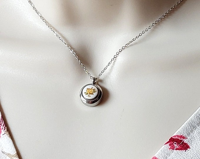 Yellow Rose Locket | Small Urn Necklace for Ashes Jewelry | Unique Mini Locket for Cremains | Memorial Gifts | Minimalist Cremation Jewelry