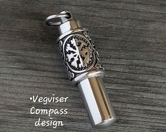 Stainless Steel Cremation Jewelry for Ashes :  Men's Memorial Jewelry Gifts, Celtic Trinity Knot - Vegvisir Compass Urn Pendant (1.5" tall)