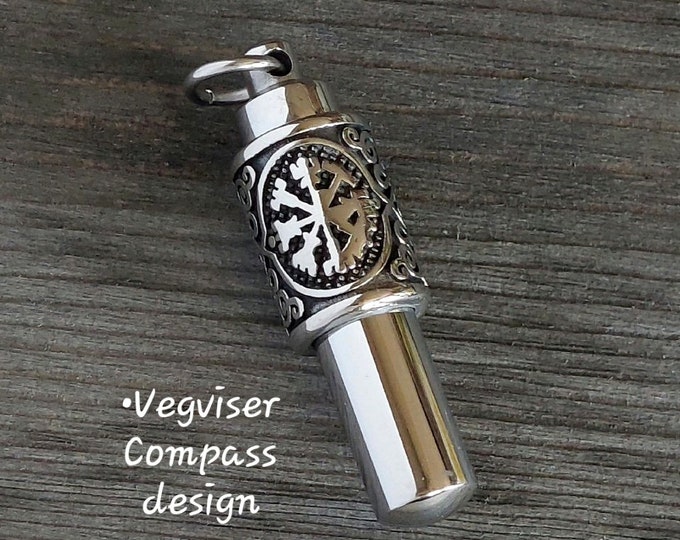 Stainless Steel Cremation Jewelry for Ashes :  Men's Memorial Jewelry Gifts, Celtic Trinity Knot - Vegvisir Compass Urn Pendant (1.5" tall)