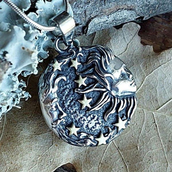 Sun and Moon Locket, Urn Necklace, Memorial Pendants for Ash Cremains or Locks of Hair, Cremation Jewelry, Ashes Keepsake