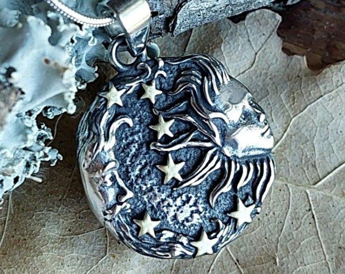 Sun and Moon Locket, Urn Necklace, Pendant for Ash Cremains or Locks of Hair, Cremation Jewelry, Memorial Ashes Keepsake