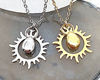 Simple Sun Memorial Urn Necklace for Ashes | Minimalist Jewelry | Silver or Gold Sun Urn Jewelry | Cremation Jewellery Pendant Necklaces