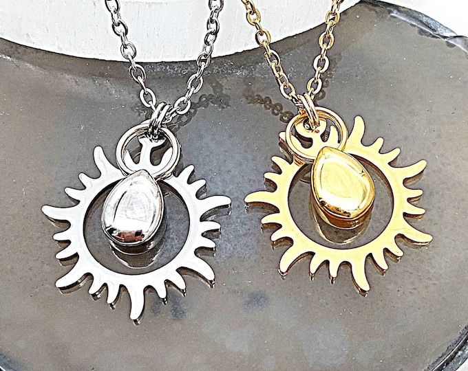 Simple Sun Memorial Urn Necklace for Ashes | Minimalist Jewelry | Silver or Gold Sun Urn Jewelry | Cremation Jewellery Pendant Necklaces