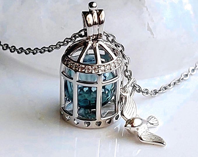 Sterling Silver Birdcage Locket Necklace | Urn Pendant, Glass Cremation Jewelry, Ashes Keepsake, Memorial Jewellery Gifts
