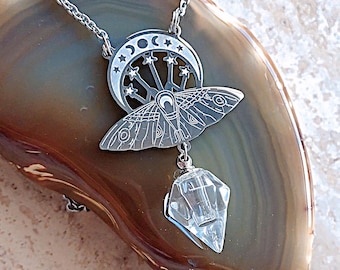 Luna Moth Butterfly Urn Necklace | Moon Phases Memorial Ash Pendant, Butterfly Cremation Ashes Jewelry