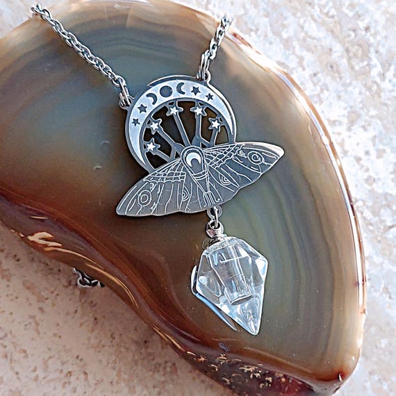 Luna Moth Butterfly Urn Necklace | Moon Phases Memorial Ash Pendant, Butterfly Cremation Ashes Jewelry