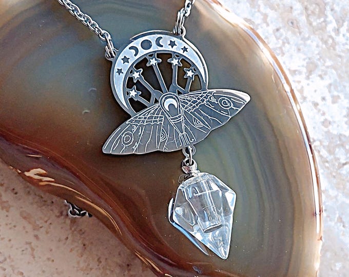 Luna Moth Urn Necklace | Cremation Ashes Jewelry, Moon Phases Memorial Jewellery, Butterfly Keepsake Urn Pendant