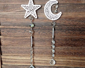 Memorial Suncatcher Star or Moon Urn | Celebration of Life Keepsake Jewelry for Ashes, Hair, Fur, Whiskers | Car Mirror Cremation Jewelry