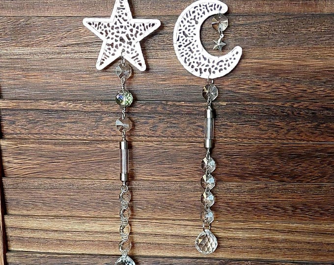 Memorial Suncatcher Star or Moon Urn | Celebration of Life Keepsake Jewelry for Ashes, Hair, Fur, Whiskers | Car Mirror Cremation Jewelry