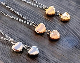 Double Heart Urn Necklace, Memorial Ash Keepsake with 2 Urns, Stainless steel Cremation Jewelry