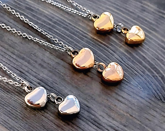 Double Heart Urn Necklace, Memorial Ash Keepsake with 2 Urns, Stainless steel Cremation Jewelry