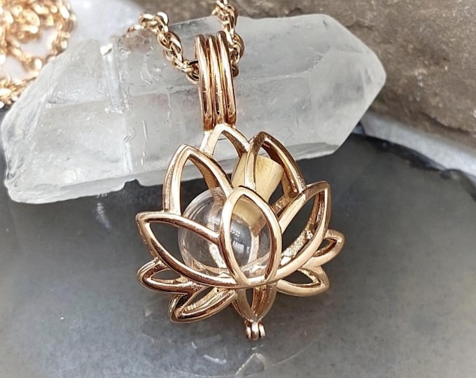 Lotus Flower Locket | Urn Necklace, Rose Gold Stainless Steel Cremation Jewelry, Ashes Keepsake
