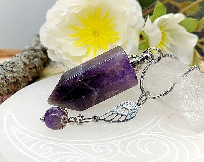Amethyst Crystal Keepsake Cremation Jewelry Necklace Urn | Crystal Urn Jewelry | Essential Oil Locket Pendant | Memorial Ashes Jewellery