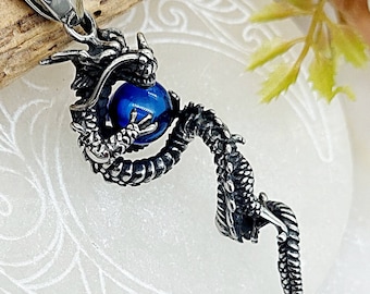 Dragon Cremation Jewelry Urn Necklace for Ashes | Keepsake Jewellery for Men | Memorial Ashes | Urn Jewelry | Funeral Gift | Ashes in Glass