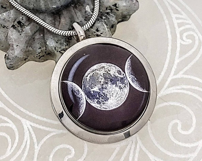 Moon Phases Memorial Locket Necklace for Ashes Jewelry | Keepsake Glass Locket for Hair Fur | Cremation Necklace | Cremation Jewelry