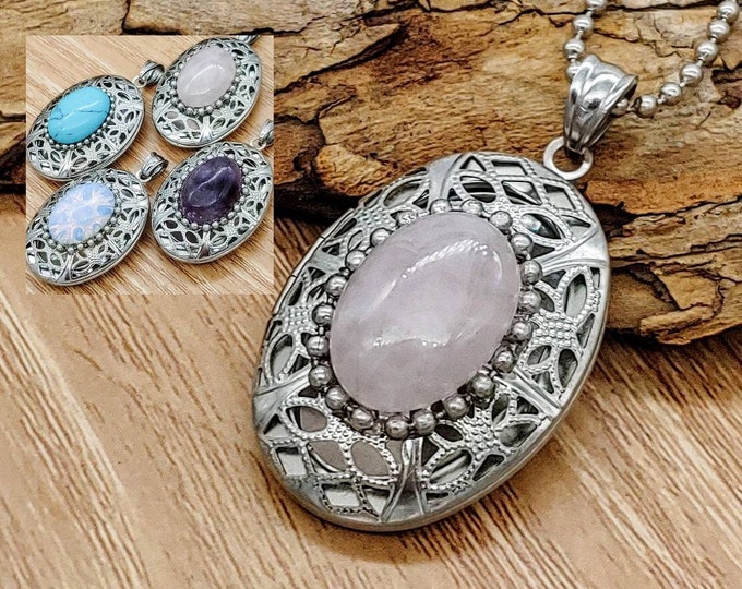 Crystal Urn Necklace Locket |  Cremation Jewelry | Keepsake Gifts for Her | Memorial Ashes Jewellery | Amethyst, Rose Quartz, Opalite Locket