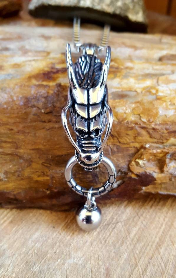 thumbnail image 2 of Dragon Bullet Memorial Cremation Ash Urn Pendant - Stainless Steel Necklace 2 of 5