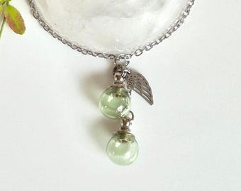 Double Urn Necklace, Green Glass Cremation Jewelry, Ashes Keepsake Pendant