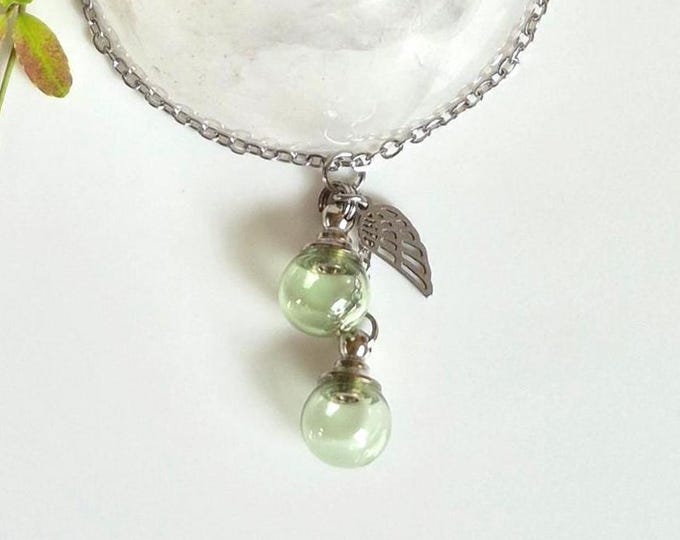 Double Urn Necklace, Green Glass Cremation Jewelry, Ashes Keepsake Pendant