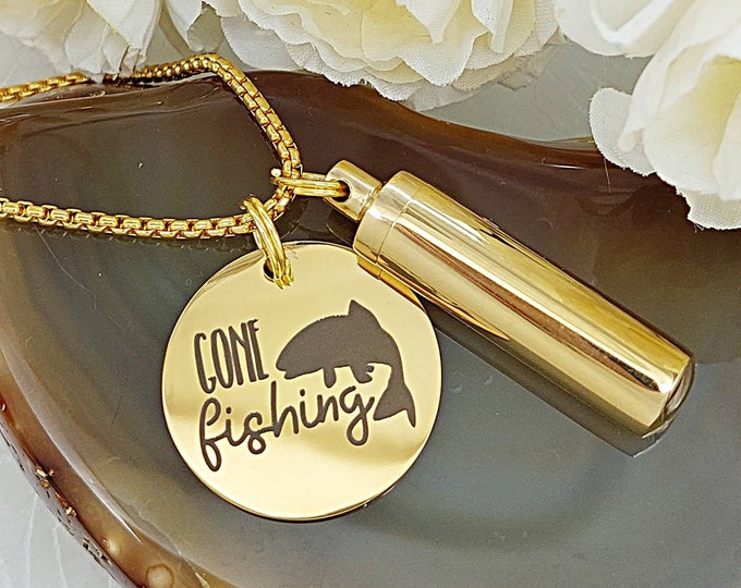 Gold Gone Fishing Urn Pendant | Fish Urn Necklace | Cremation Jewelry | Memorial Jewelry | Dad Urn | Sympathy Gift | Urn Jewelry Jewellery