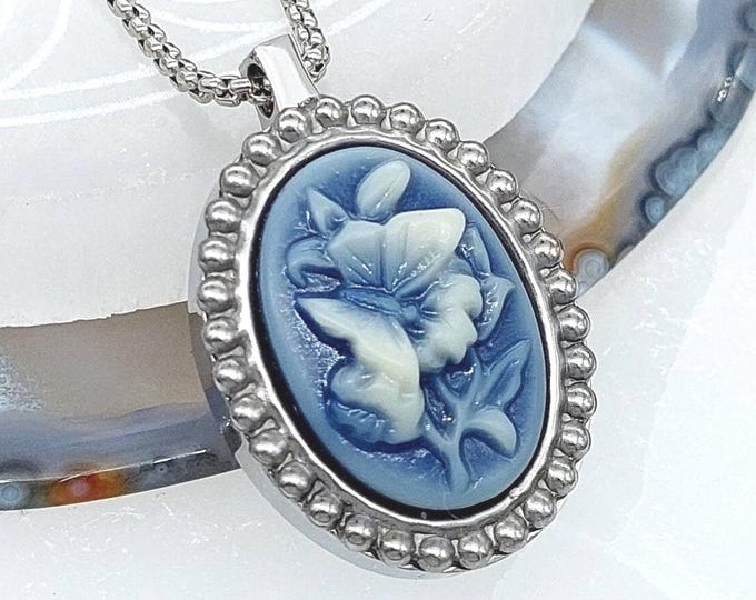 Blue Butterfly Cremation Ash Pendant : Urn Necklace | Memorial Amulet | Ashes Jewelry | Butterfly Keepsake Gifts for Her