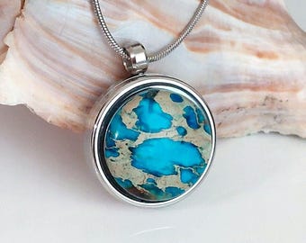 Cremation Ashes Locket: Blue Dyed Jasper Urn Necklace | Ash Holder Jewelry | Urn Pendant | Sympathy Gifts for Her