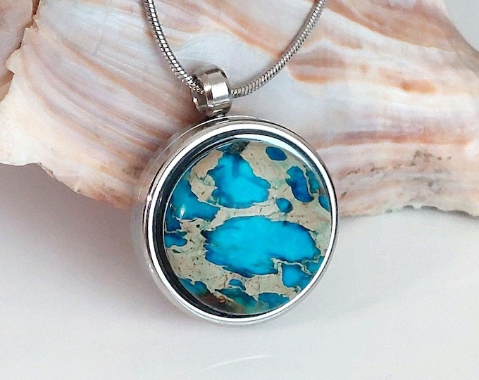 Cremation Ashes Locket: Blue Dyed Jasper Urn Necklace | Ash Holder Jewelry | Urn Pendant | Sympathy Gifts for Her