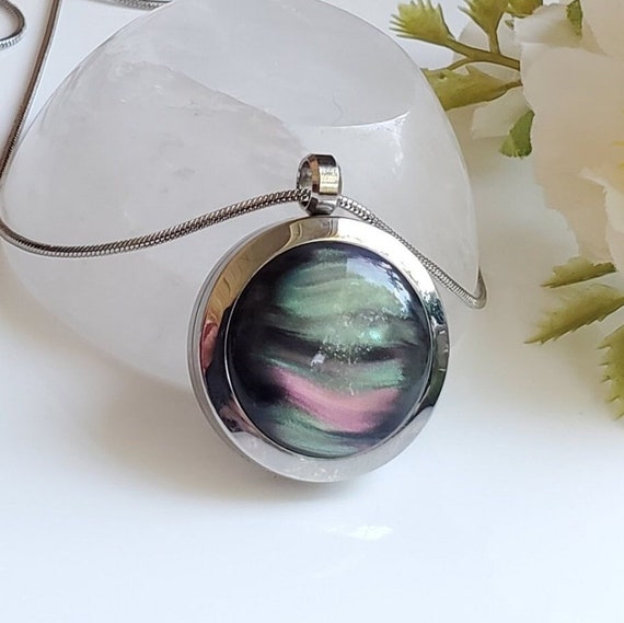 Aurora Borealis Locket: Urn Necklace for Ashes, Hair, Fur