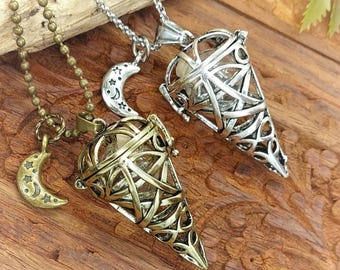 Memorial Star Locket Necklace with Fillable Glass | Cone Horn Locket | Mourning Locket | Gothic Urn Jewelry for Ashes | Cremation Jewelry