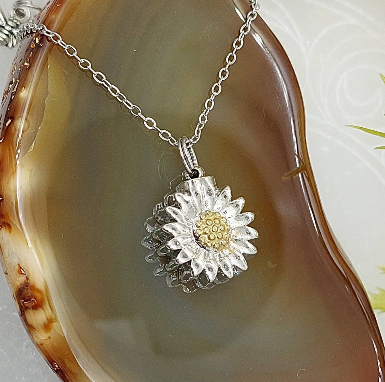 Sunflower Daisy Urn Necklace for Cremains Memorial Jewelry for Ashes