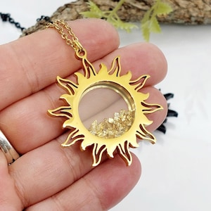 Sun Locket Pendant, Urn Necklace for Ashes, Stainless Steel Cremation Jewelry, Glass Keepsakes