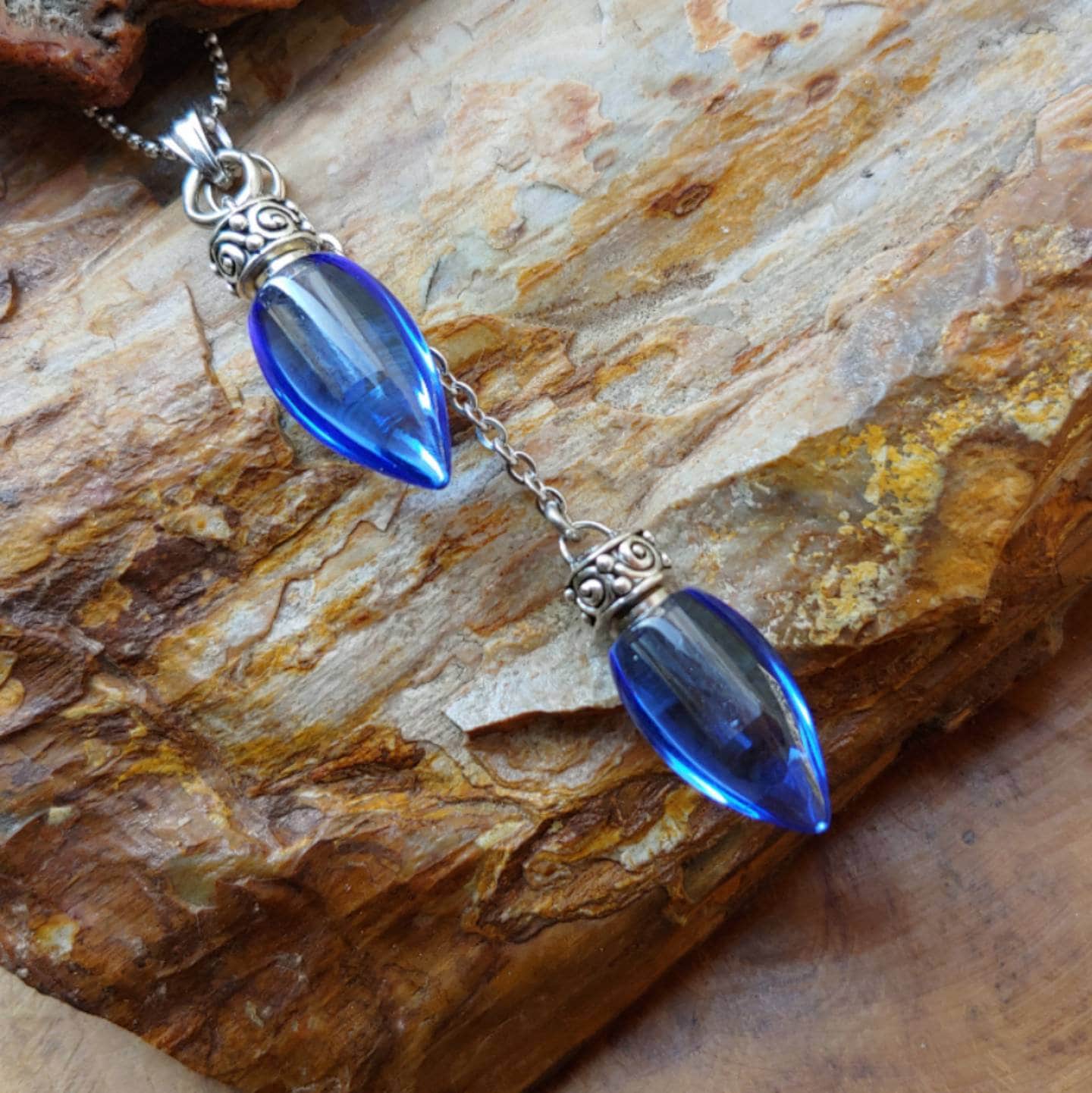 Glass Teardrop Double Urn Pendant Necklace Cremation Jewelry