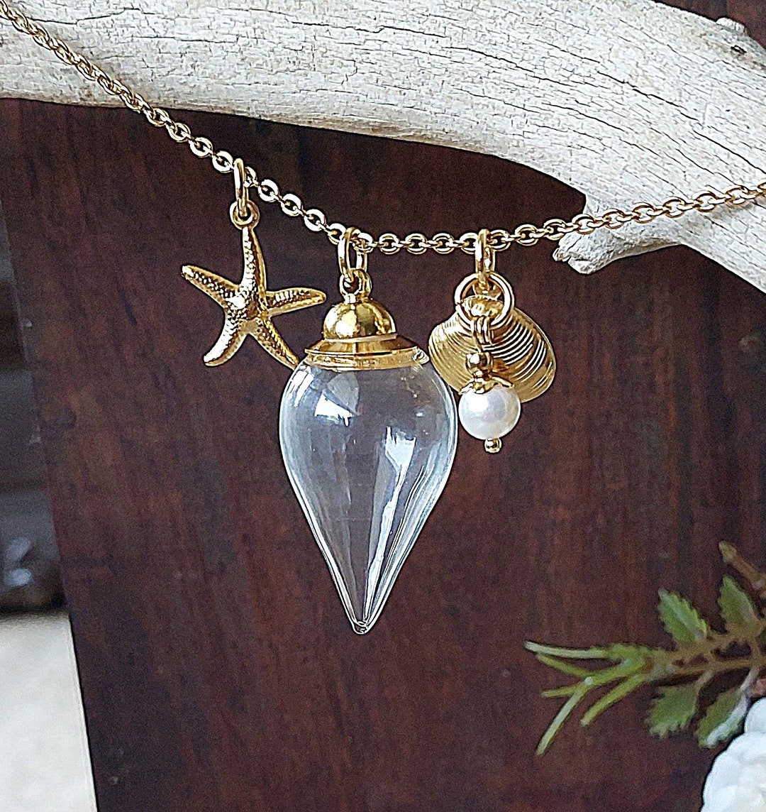 Keepsake Glass Locket Seashell Urn Necklace for Ashes, Lock of Hair, Pet Fur Urn Jewellery DIY